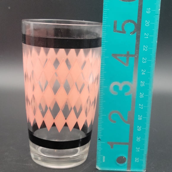 1950's Retro Hazel Atlas Harlequin Pink Diamond Argyle Glass Tumblers - Picture 6 of 8